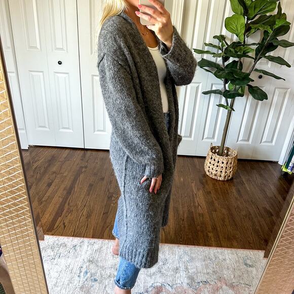 Current/Elliott The Long Slash Pocket Open Front Sweater Cardigan Gray L - Picture 4 of 9